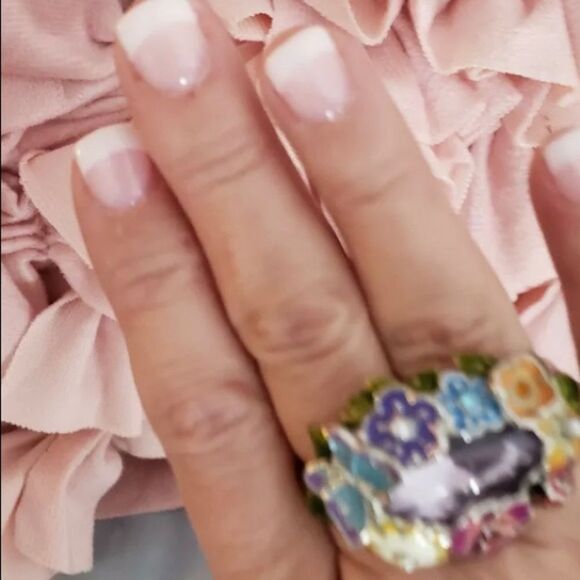 RARE! VTG Y2K? AVON *Floral* Butterfly Double 2 finger Ring M 7/8 - Picture 4 of 12